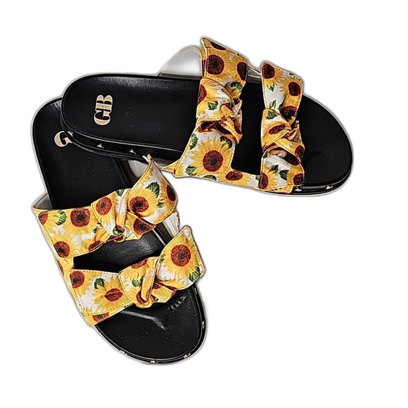 Sandals Sunflowers Bows Studs Goldtone Size 10 New without Tags - Picture 2 of 7
